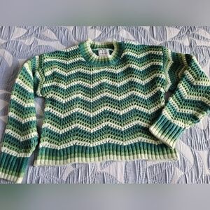 Pink Rose (Dry Goods) knit chevron sweater Green & Cream  size large pullover